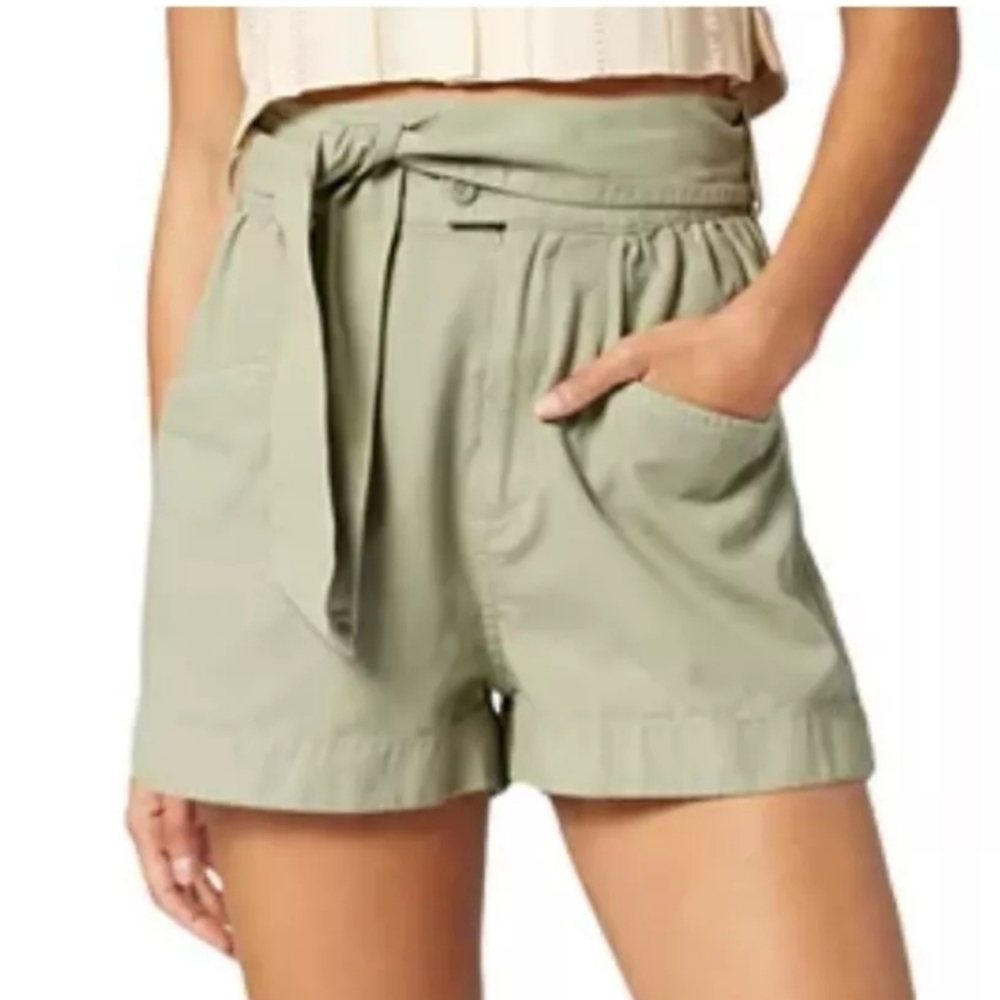 Joie Women's Oil Green High-rise Cotton Blend 3" Shorts With Wrap Tie Sash Belt
